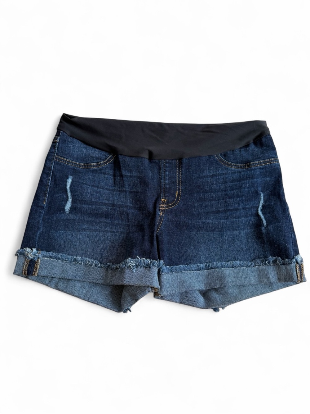 Just Black Dark Blue Denim Maternity Shorts with Black Waistband